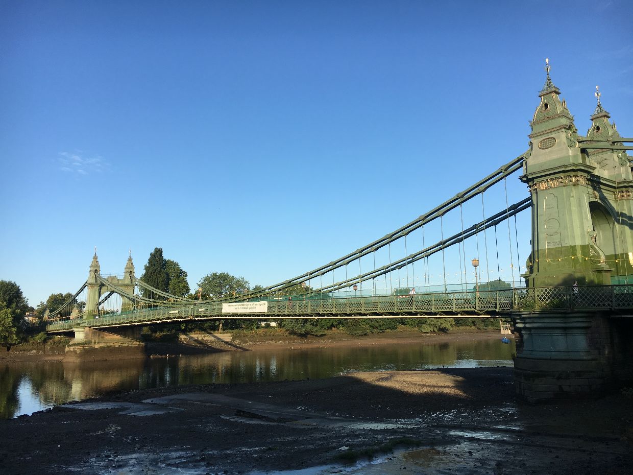 Hammersmith Bridge seen from the Hammersmith side